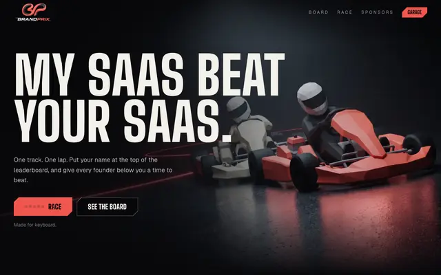 Screenshot of BrandPrix. Race for the top of the leaderboard