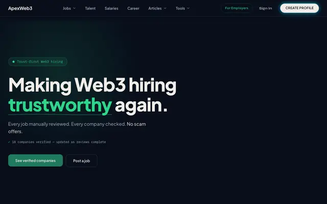 Screenshot of ApexWeb3 — Web3 Jobs, Talent & Careers