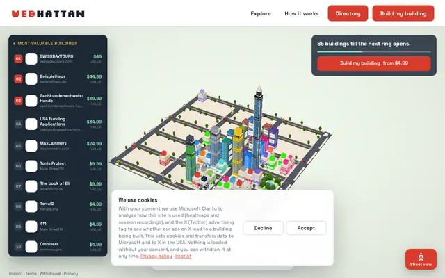 Screenshot of WEBHATTAN — Who builds the highest?