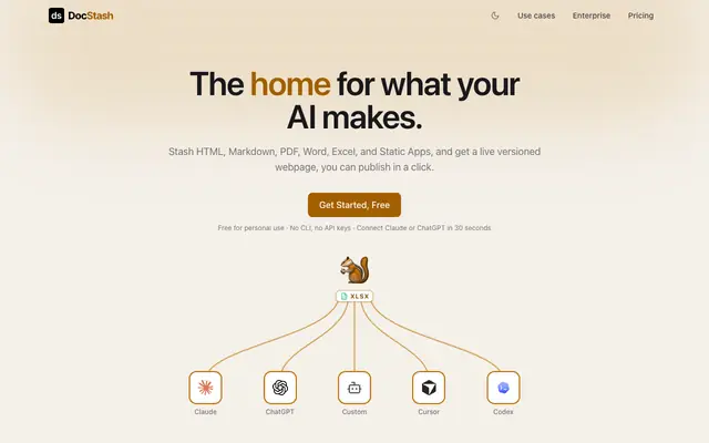 Screenshot of DocStash | The home for what your AI makes.