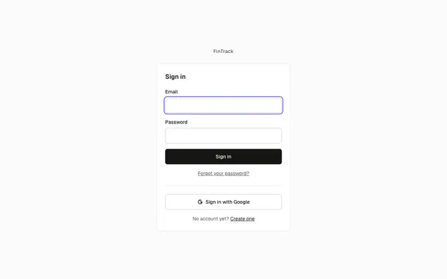 Screenshot of Sign in · FinTrack