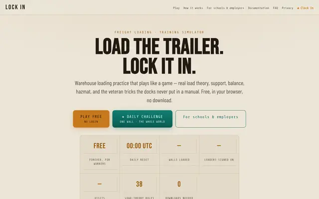 Screenshot of LOCK IN — Warehouse Loading Training That Plays Like a Game | trailer-load.com