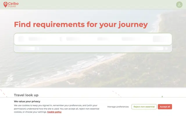 Screenshot of Ceibo Travel: Visa & Entry Requirements Checker