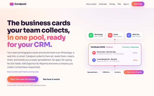 Screenshot of Cardpool · Team business-card collection for events