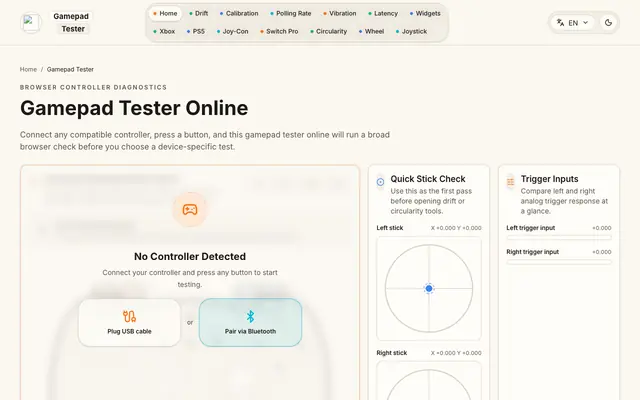 Screenshot of Gamepad Tester Online - Browser Controller Test