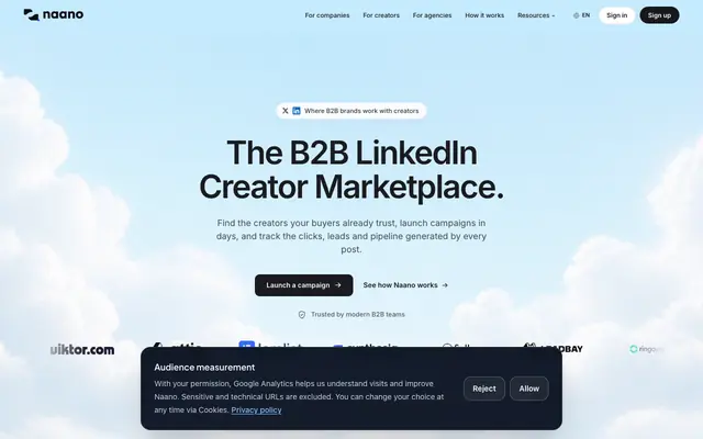 Screenshot of Naano: B2B LinkedIn Creator Marketplace