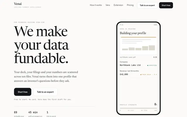 Screenshot of Venai — We make your data fundable