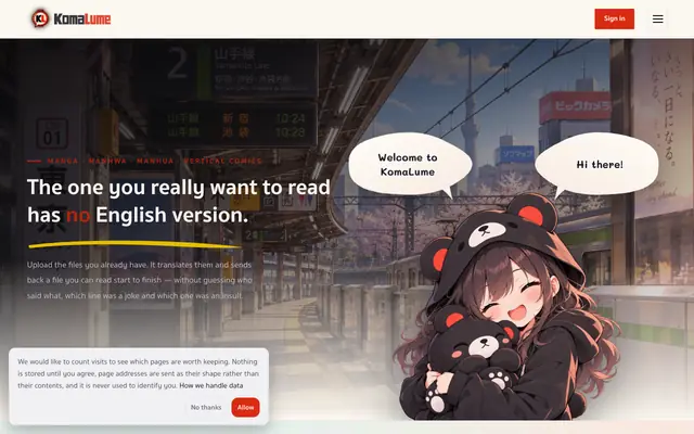 Screenshot of KomaLume — Manga translation console