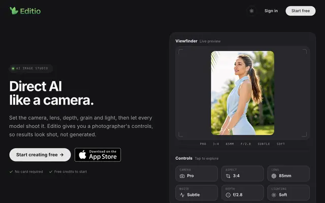 Screenshot of Editio — Direct AI like a camera