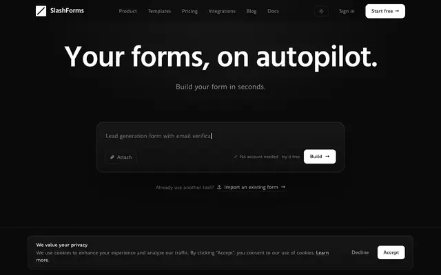 Screenshot of SlashForms: Your forms, on autopilot.