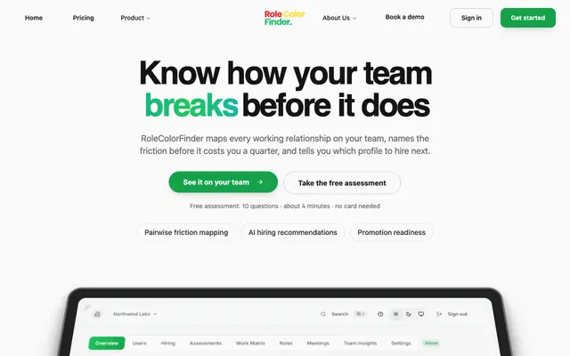 Screenshot of RoleColorFinder - Discover Your Leadership Style