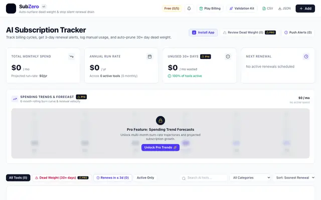 Screenshot of SubZero - AI Subscription Tracker
