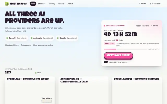 Screenshot of Must Have AI — all quiet (suspiciously)