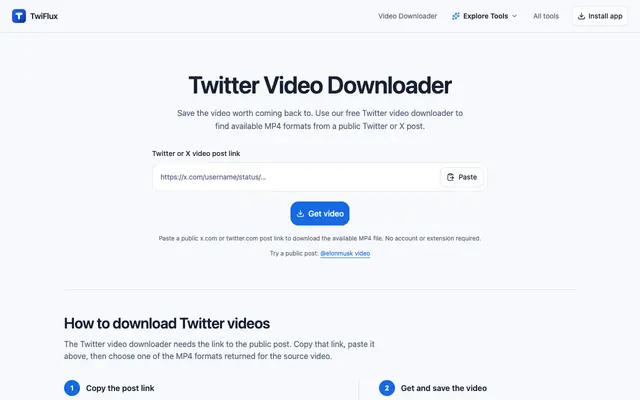 Screenshot of Free Twitter Video Downloader - Save Videos as MP4 | TwiFlux