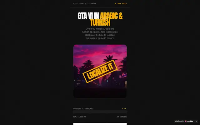 Screenshot of GTA 6 in Arabic & Turkish | Petition to Rockstar Games