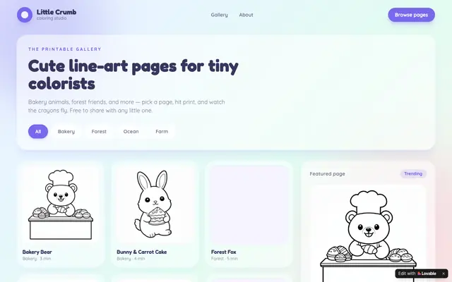Screenshot of Little Crumb — Free Printable Coloring Pages for Kids
