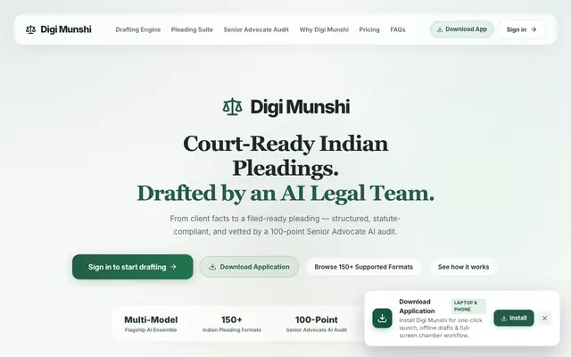 Screenshot of Digi Munshi — Your Virtual Law Chamber for Indian Practice