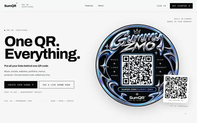 Screenshot of SumQR — One QR Code for All Your Links