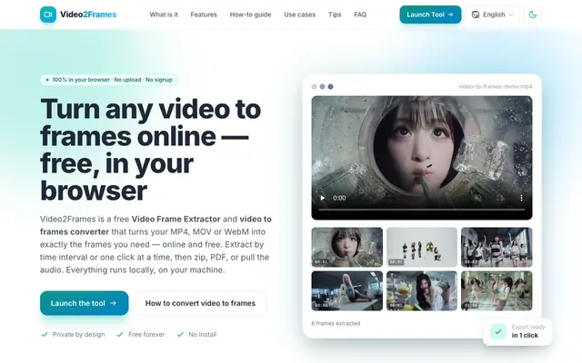 Screenshot of Video to Frames - Free Online Video Frame Extractor