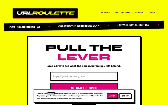 Screenshot of URL Roulette | Discover Random, Human-Curated Websites