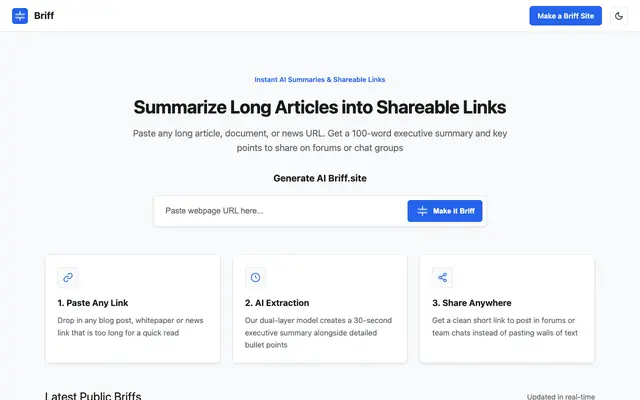 Screenshot of Briff - Instant AI Summaries & Shareable Links