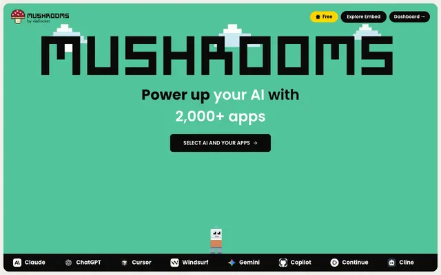 Screenshot of Mushrooms — Connect Your AI to 1,931+ Apps via MCP