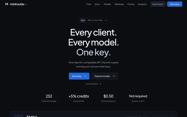 Screenshot of minirouter — pay with crypto, no KYC