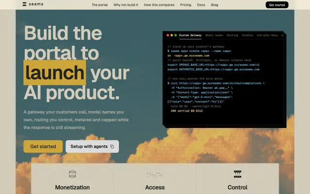 Screenshot of Seams | The portal for your AI product