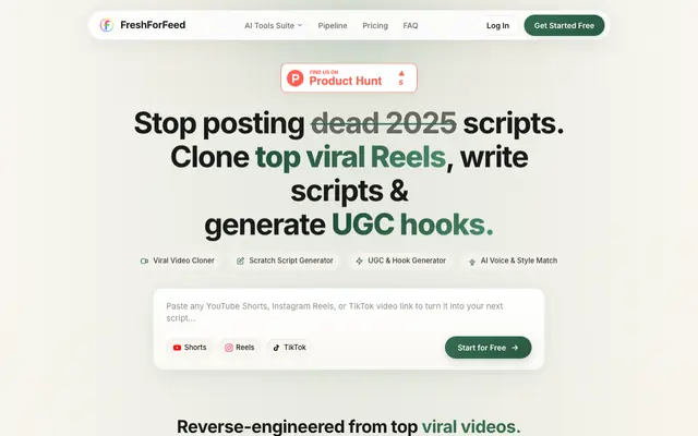 Screenshot of FreshForFeed — Turn Viral Videos Into Your Own Scripts