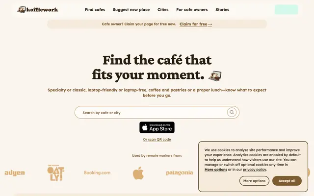 Screenshot of Best laptop-friendly cafes | koffiework