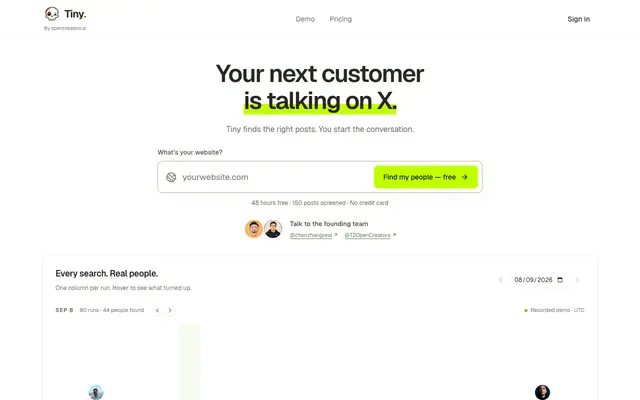 Screenshot of Start tiny — Find the people looking for what you built