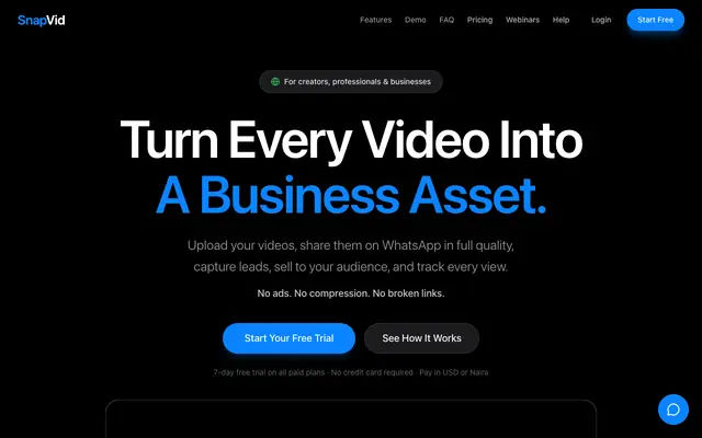 Screenshot of SnapVid - Video Platform for African Creators | Host, Share & Sell Videos | Snap