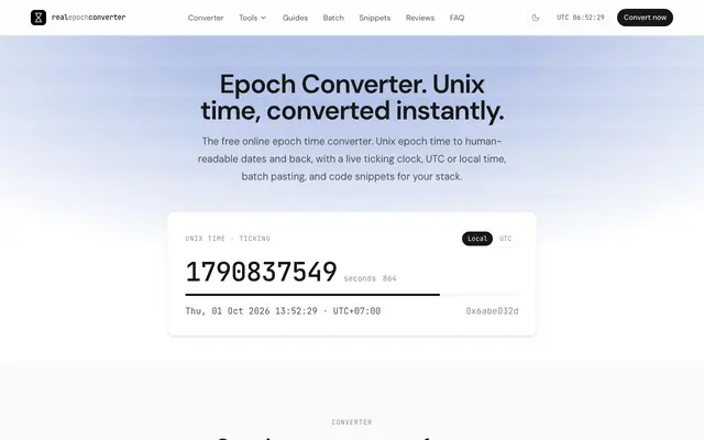 Screenshot of Epoch Time Converter. Unix Timestamp to Date Online.