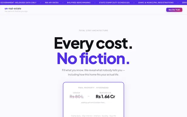 Screenshot of un-real-estate — the real cost, before you sign