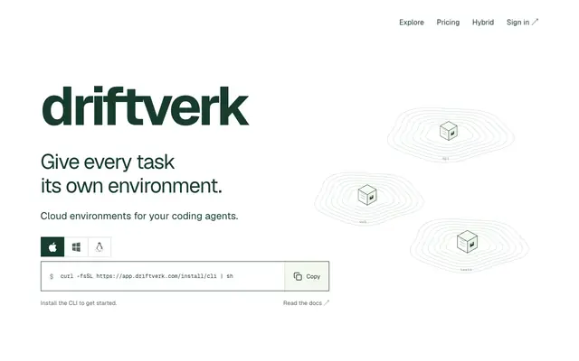 Screenshot of Driftverk | Infrastructure for coding agents