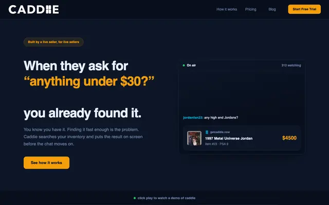 Screenshot of Caddie — Live inventory overlay for stream sellers