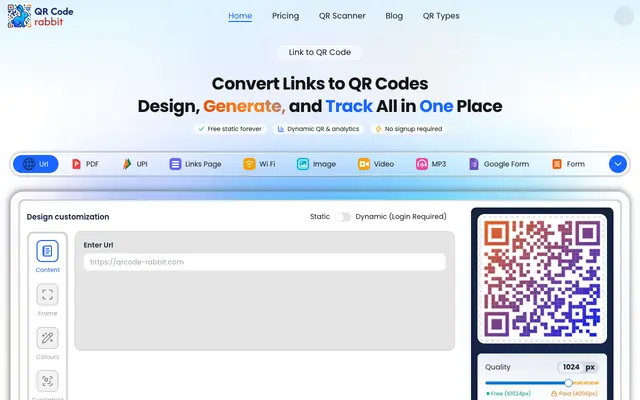 Screenshot of Best Free QR Code Generator — Create, Customize & Download | QR Code Rabbit