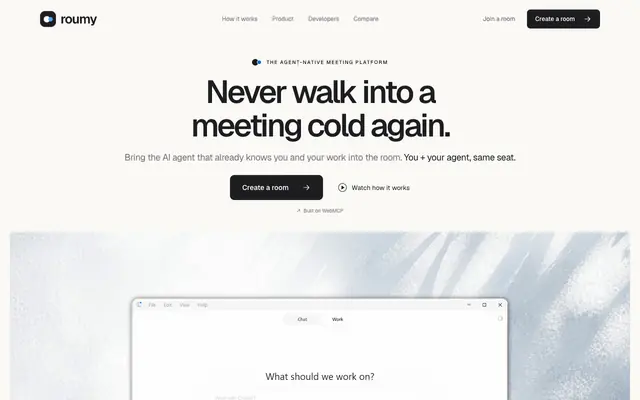 Screenshot of Roumy — The Agent-Native Meeting Platform