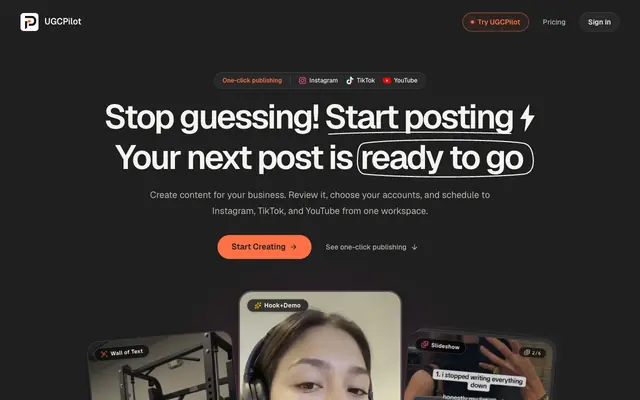 Screenshot of UGCPilot — Instagram Marketing Workspace