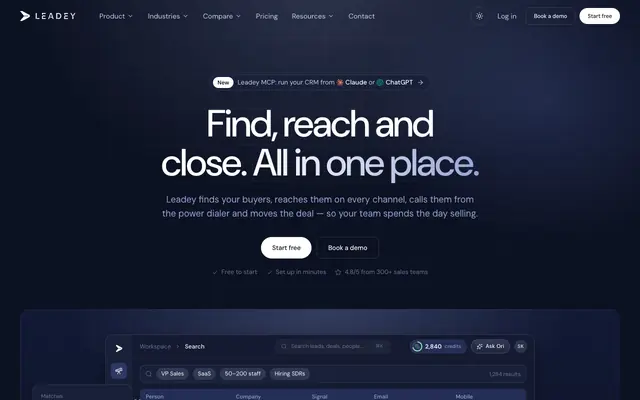 Screenshot of Leadey | Dialer, CRM and sequences in one sales platform