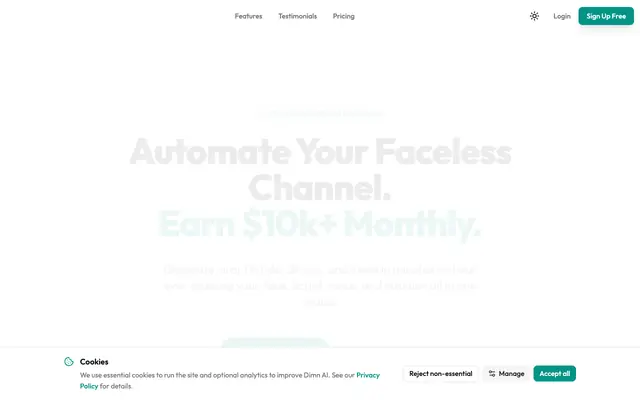 Screenshot of Dimn AI | #1 Faceless Video & Viral Shorts Generator