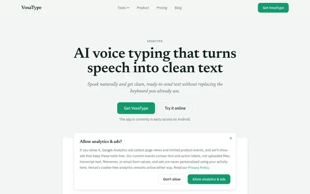 Screenshot of VoxaType: AI Voice Typing for Clearer Writing