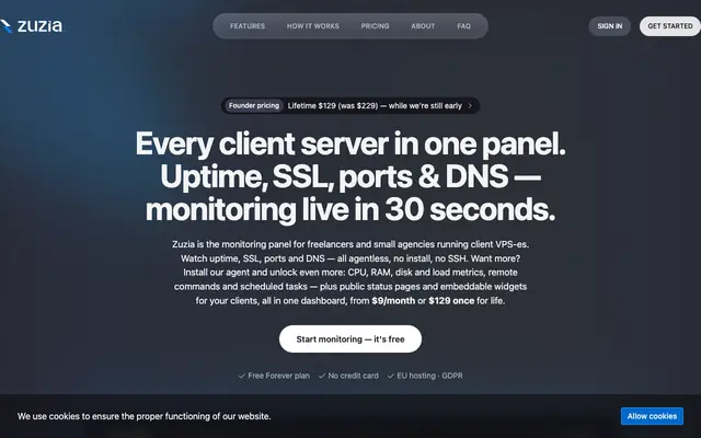 Screenshot of Server & website monitoring for freelancers and agencies — from $9/mo