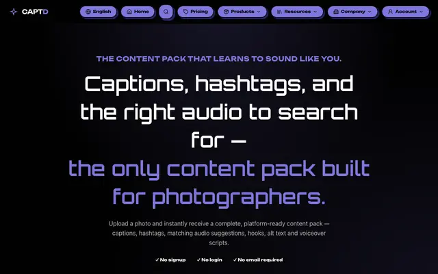 Screenshot of CAPTD — Captions, Hashtags & Matching Audio for Photographers