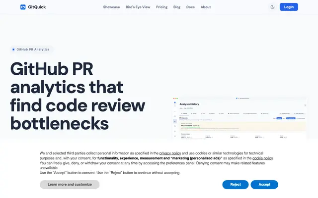 Screenshot of GitHub PR Analytics — Pull Request Review Metrics | GitQuick