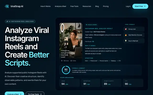 Screenshot of Instagram Reel Analyzer for Viral Video Scripts | ViralSnap