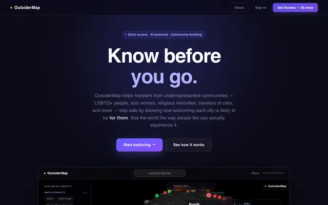 Screenshot of OutsiderMap — Explore Cities