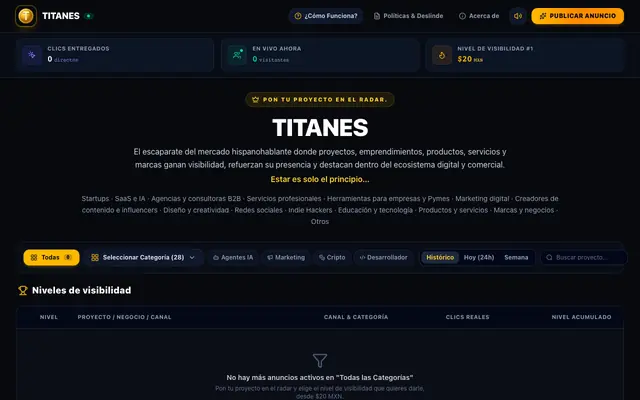 Screenshot of TITANES · Llegar es solo el inicio... mantenerse es el reto.