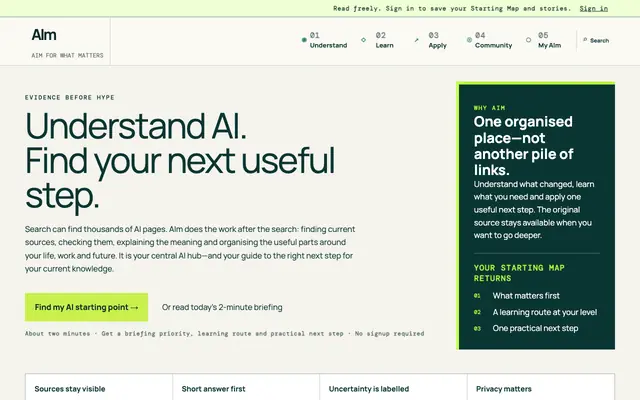 Screenshot of AIm — What are we aiming for?