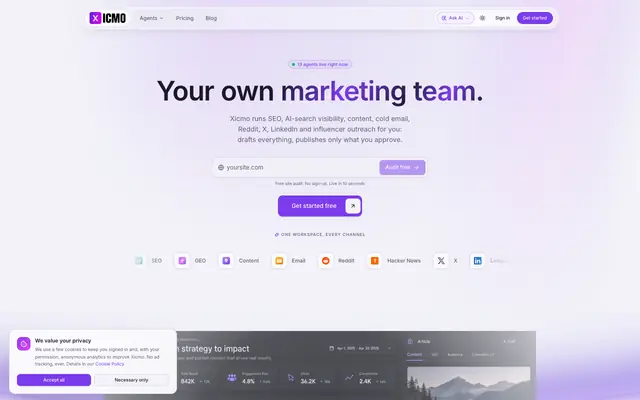 Screenshot of Xicmo · AI growth platform